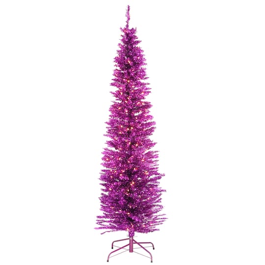 7ft. Pre-Lit Pink Tinsel Artificial Christmas Tree